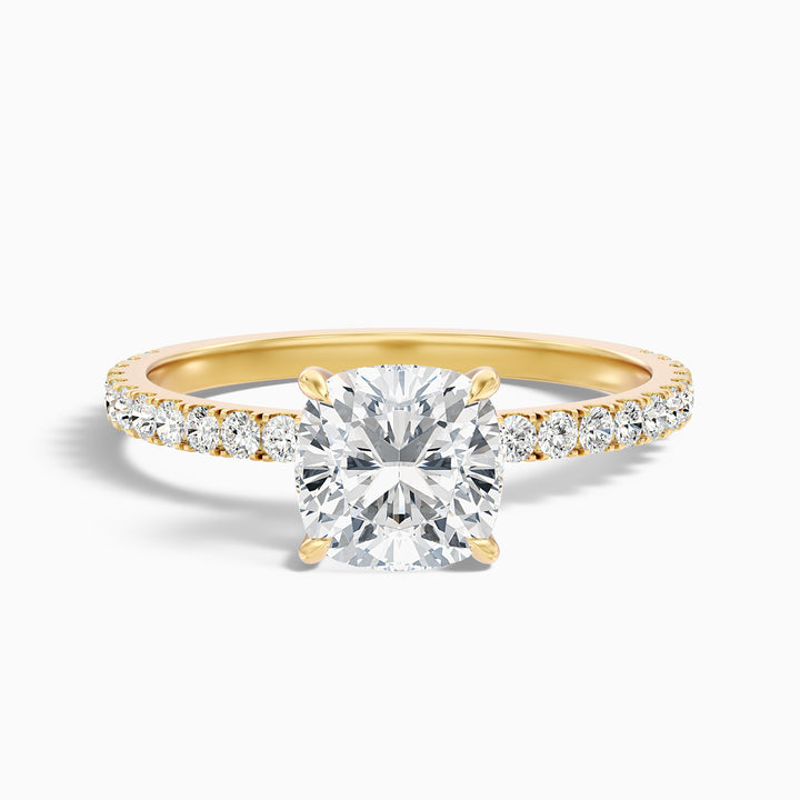 Gigi 2.5 Carat Cushion Cut Hidden Halo Pave Moissanite Diamond Ring in 18k Rose Gold