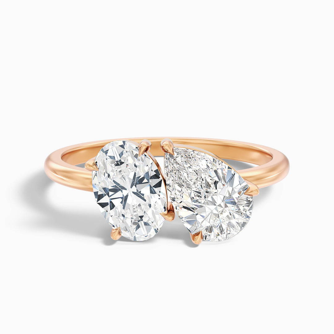 Heidi Toi Et Moi Ring in 14k Rose Gold With Oval and Pear Two Stone Moissanite Diamond (3 Ct. Tw.)