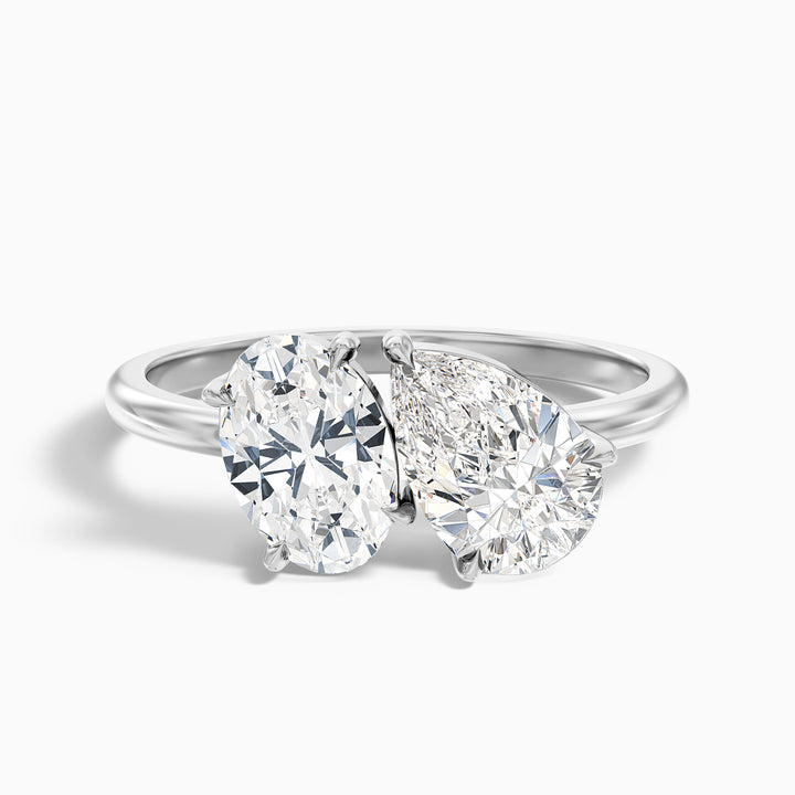 Heidi Toi Et Moi Ring in 14k White Gold With Oval and Pear Two Stone Moissanite Diamond (2.5 Ct. Tw.)