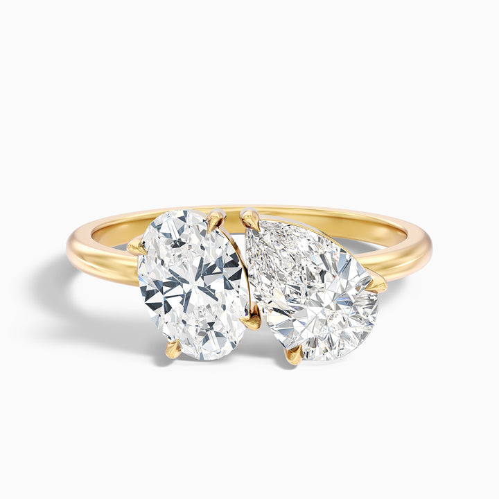 Heidi Toi Et Moi Ring in 18k Rose Gold With Oval and Pear Two Stone Moissanite Diamond (3 Ct. Tw.)