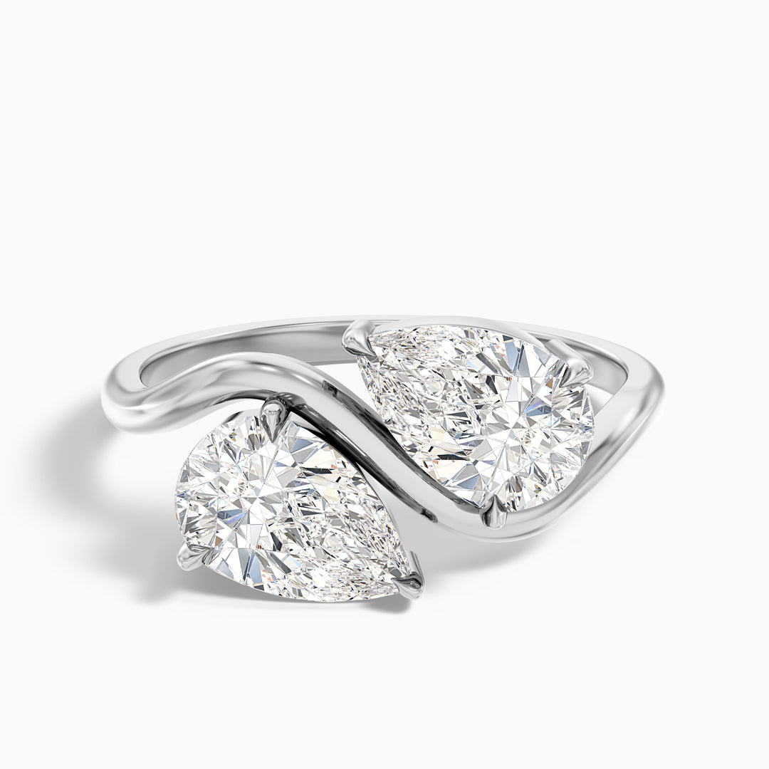 Paula Toi Et Moi Ring in 18k White Gold With Both Pear Two Stone Moissanite Diamond (4 Ct. Tw.)