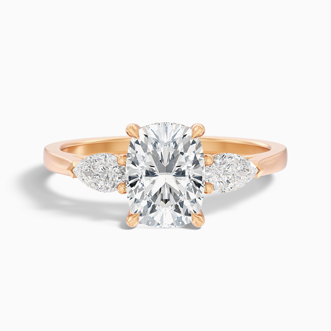 Haley 1 Carat Three Stone Ring with Pear Side Stones and an Elongated Cushion Lab Grown Diamond in 10k White Gold
