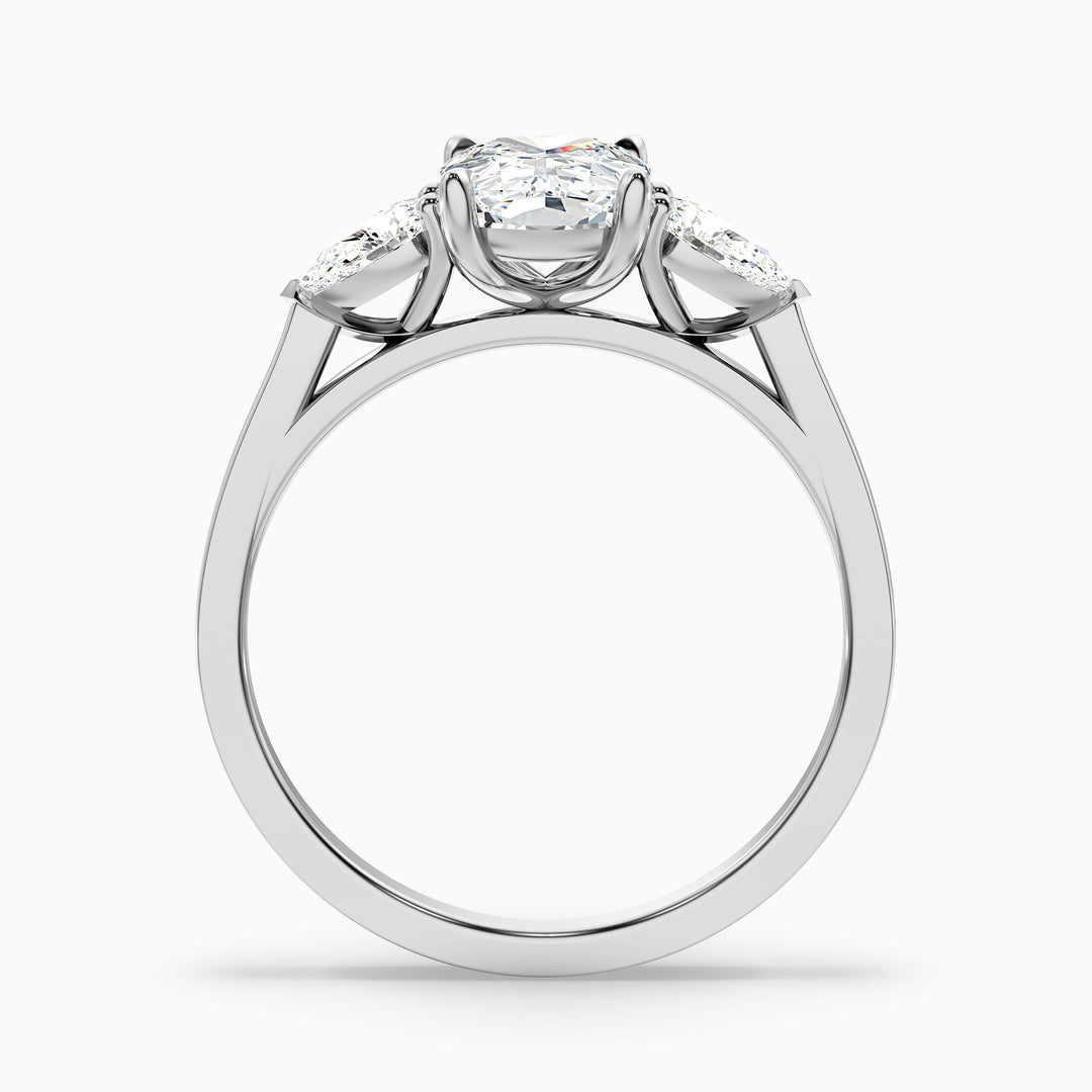 Haley 1 Carat Three Stone Ring with Pear Side Stones and an Elongated Cushion Lab Grown Diamond in 10k Rose Gold