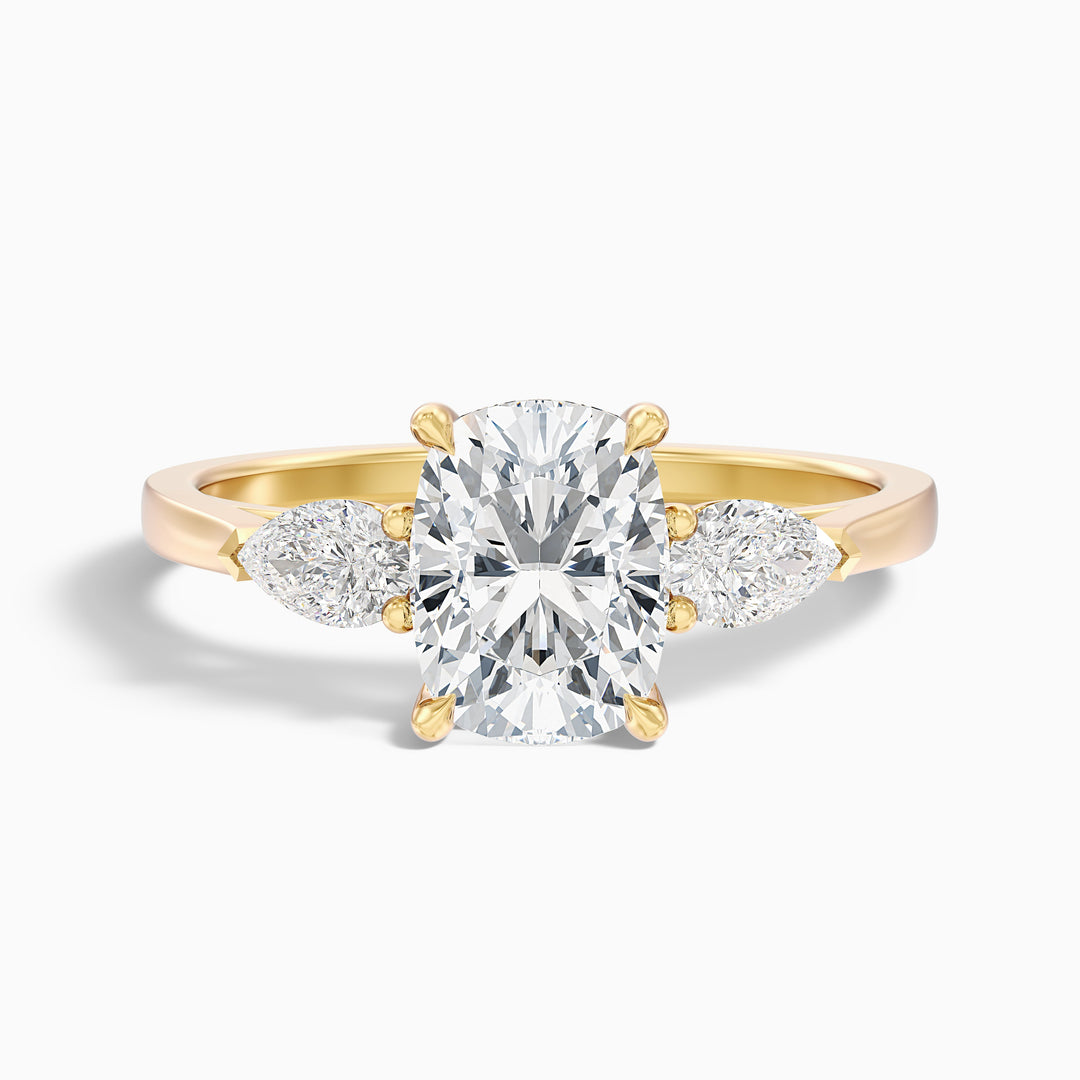 Haley 1 Carat Three Stone Ring with Pear Side Stones and an Elongated Cushion Lab Grown Diamond in 10k Rose Gold