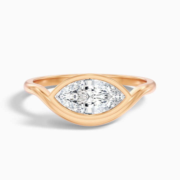 Briana 3 Carat Marquise East West Bezel Moissanite Diamond Ring In 10k Rose Gold
