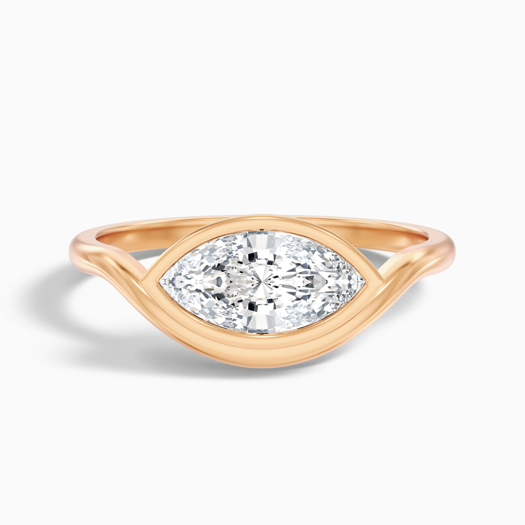 Briana 3 Carat Marquise East West Bezel Moissanite Diamond Ring In 18k Yellow Gold