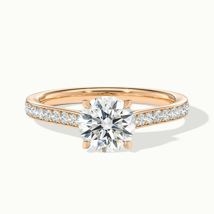 Mira 5 Carat Round Solitaire Pave Moissanite Engagement Ring in 14k Rose Gold