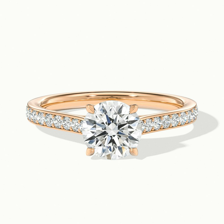 Mira 2 Carat Round Solitaire Pave Moissanite Engagement Ring in 14k Rose Gold