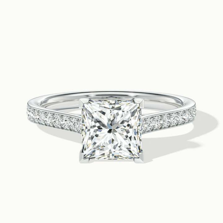 Pearl 1.5 Carat Princess Cut Solitaire Pave Lab Grown Diamond Ring in 10k White Gold