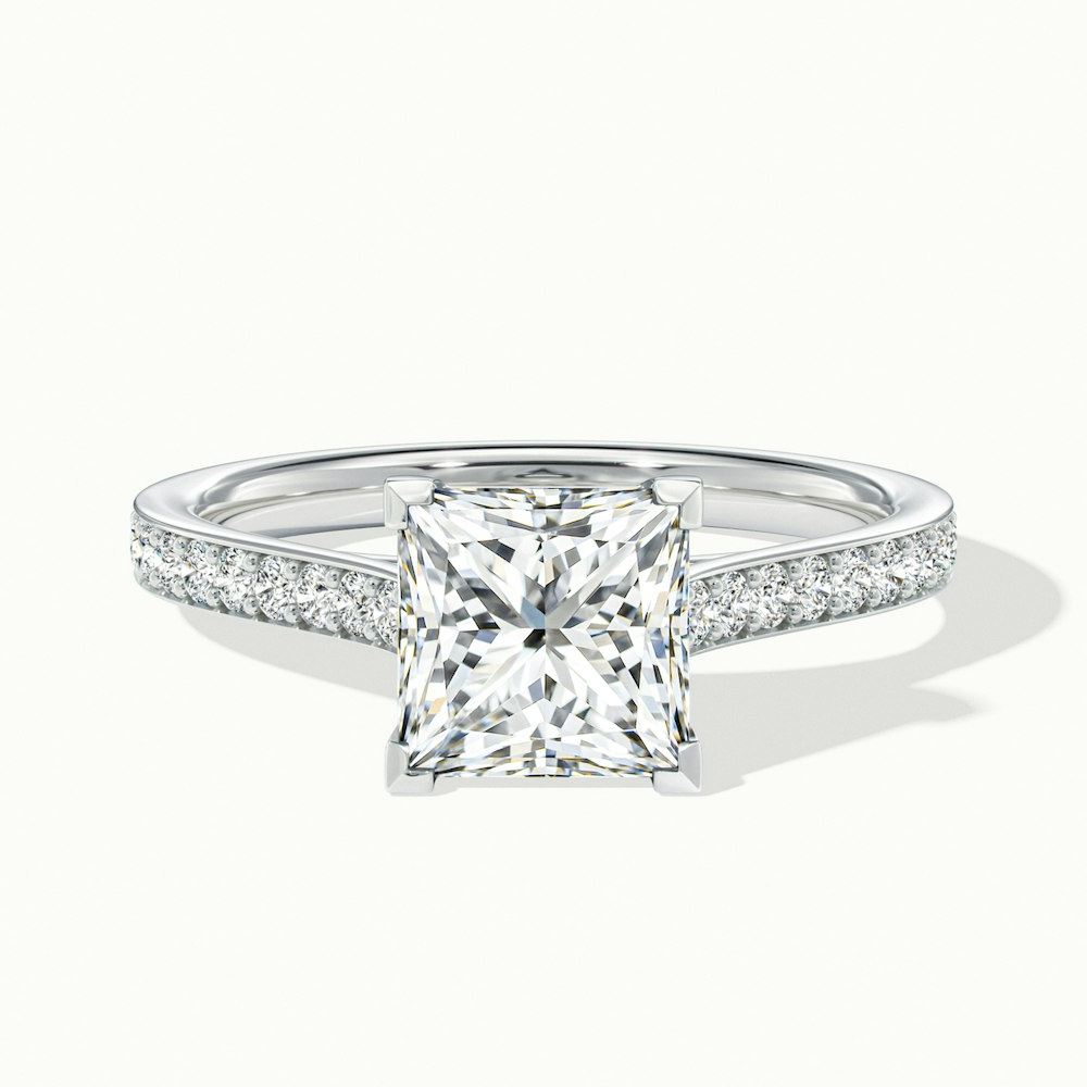 Pearl 3.5 Carat Princess Cut Solitaire Pave Lab Grown Diamond Ring in 10k White Gold