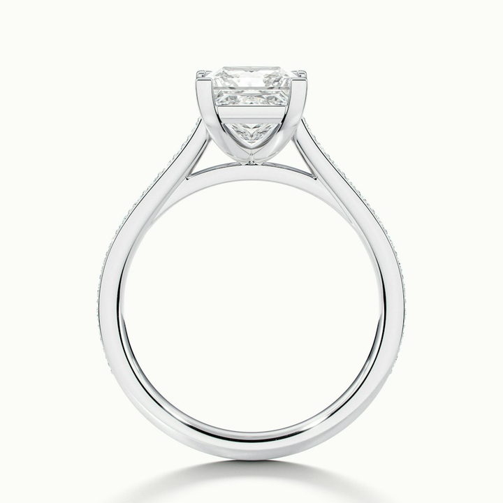 Ava 5.5 Carat Princess Cut Solitaire Pave Moissanite Engagement Ring in 18k White Gold