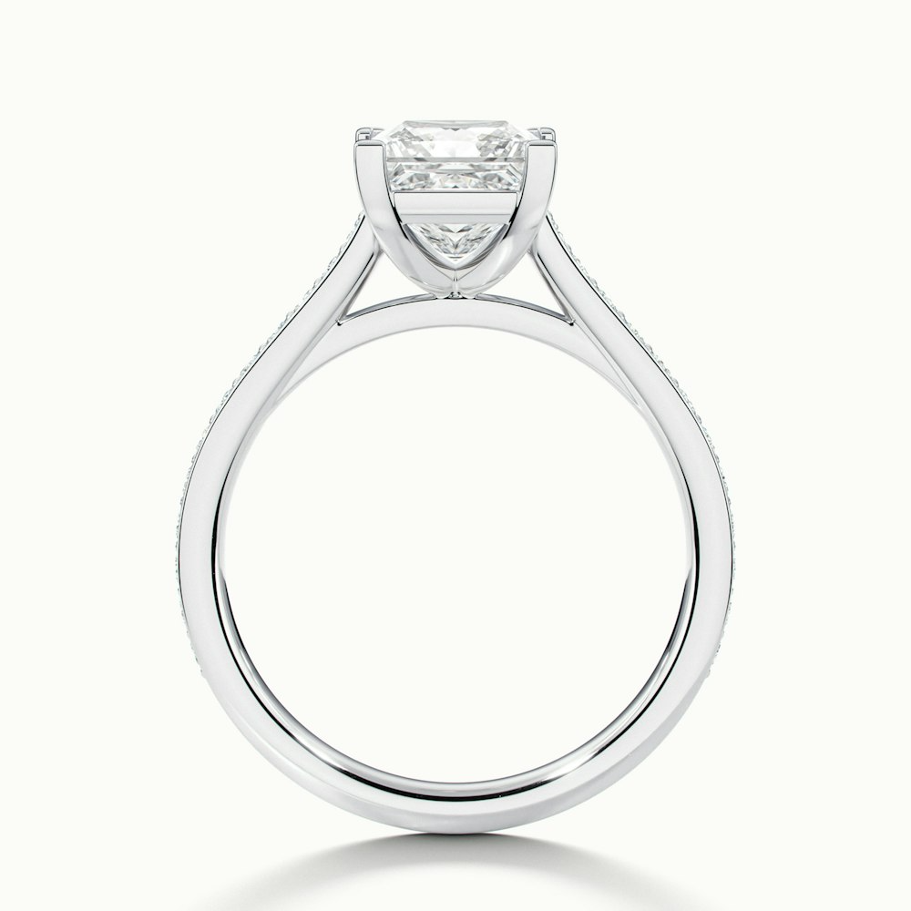 Pearl 3.5 Carat Princess Cut Solitaire Pave Lab Grown Diamond Ring in 10k White Gold