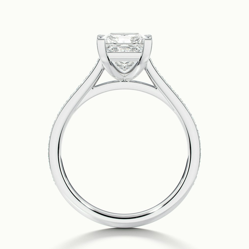 Pearl 1 Carat Princess Cut Solitaire Pave Lab Grown Diamond Ring in 18k White Gold