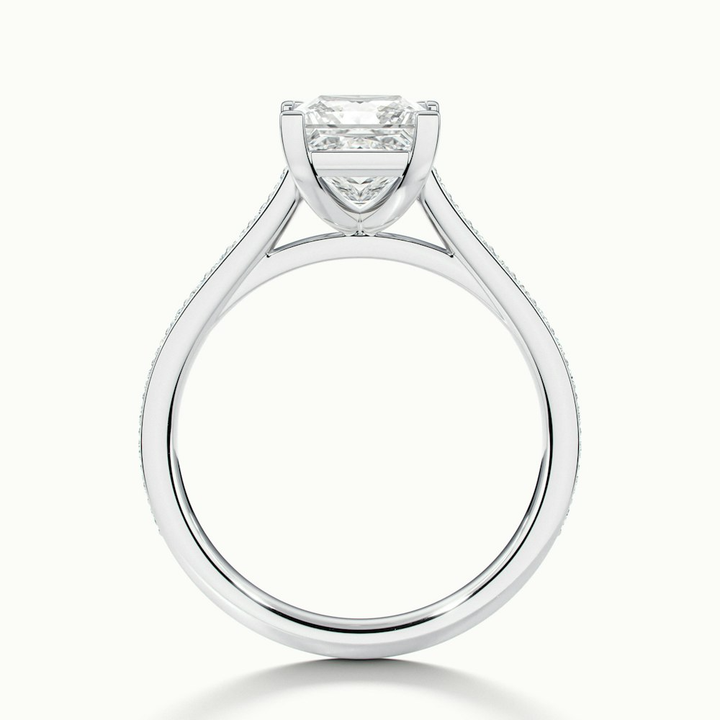 Ava 2 Carat Princess Cut Solitaire Pave Moissanite Engagement Ring in 18k White Gold