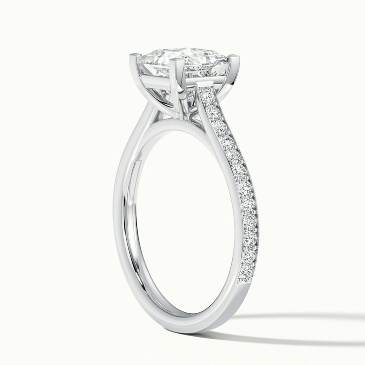 Pearl 3 Carat Princess Cut Solitaire Pave Lab Grown Diamond Ring in 18k White Gold