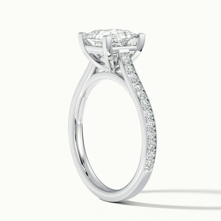 Ava 2 Carat Princess Cut Solitaire Pave Moissanite Engagement Ring in 18k White Gold