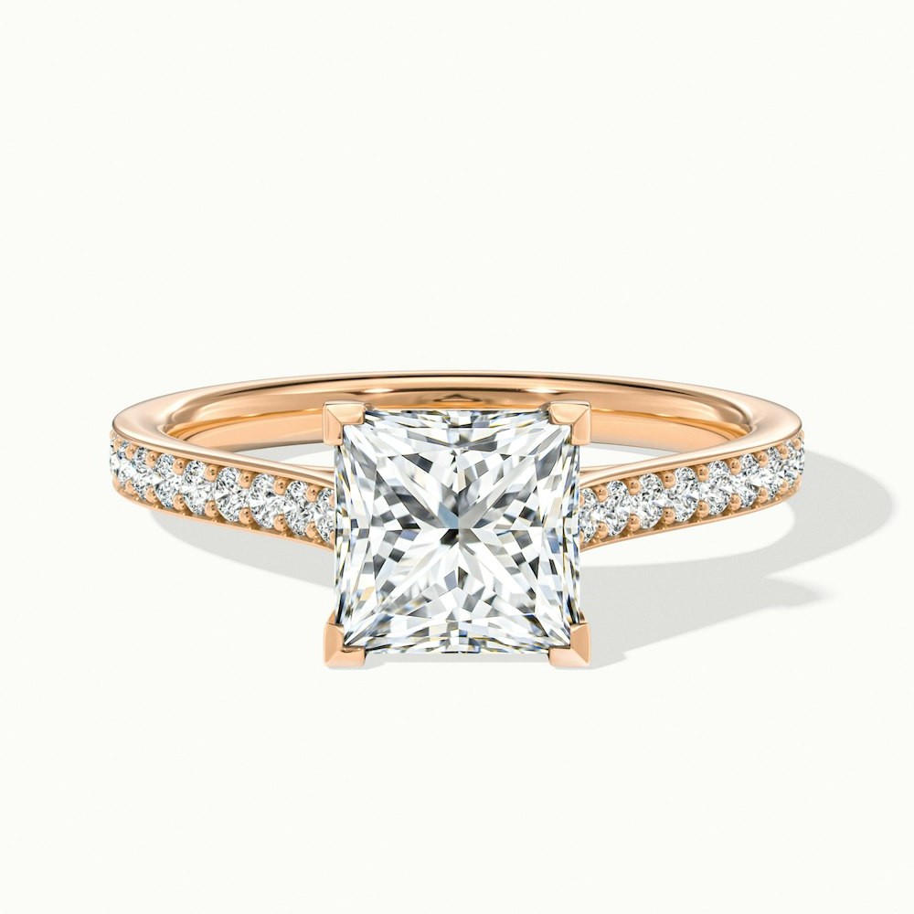 Ava 2.5 Carat Princess Cut Solitaire Pave Moissanite Engagement Ring in 18k Rose Gold