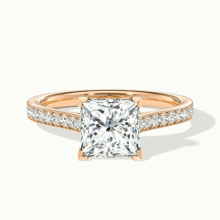 Pearl 1.5 Carat Princess Cut Solitaire Pave Lab Grown Diamond Ring in 14k Rose Gold