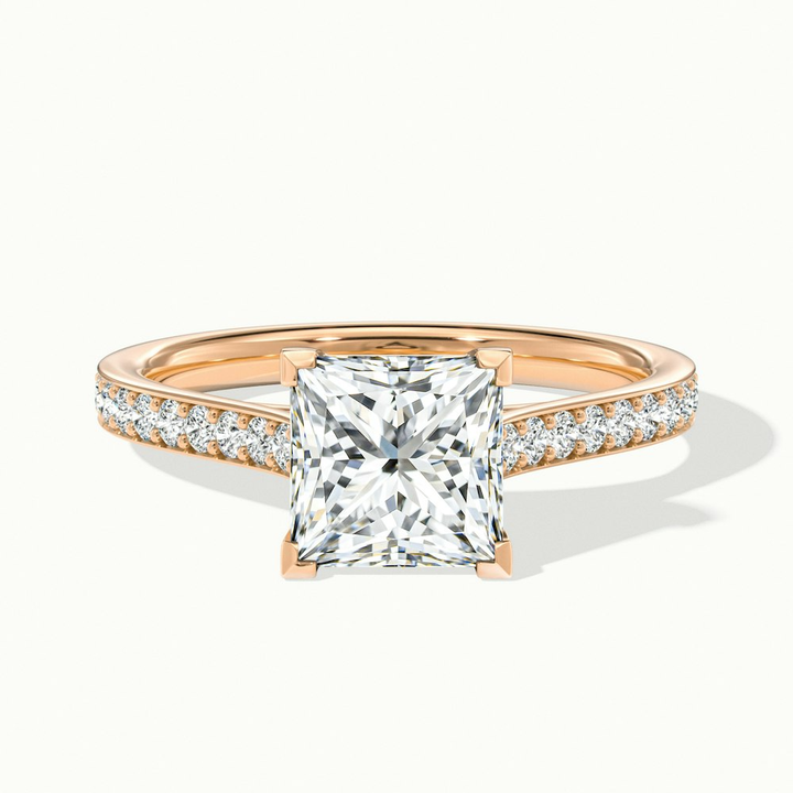 Pearl 3.5 Carat Princess Cut Solitaire Pave Lab Grown Diamond Ring in 10k Rose Gold