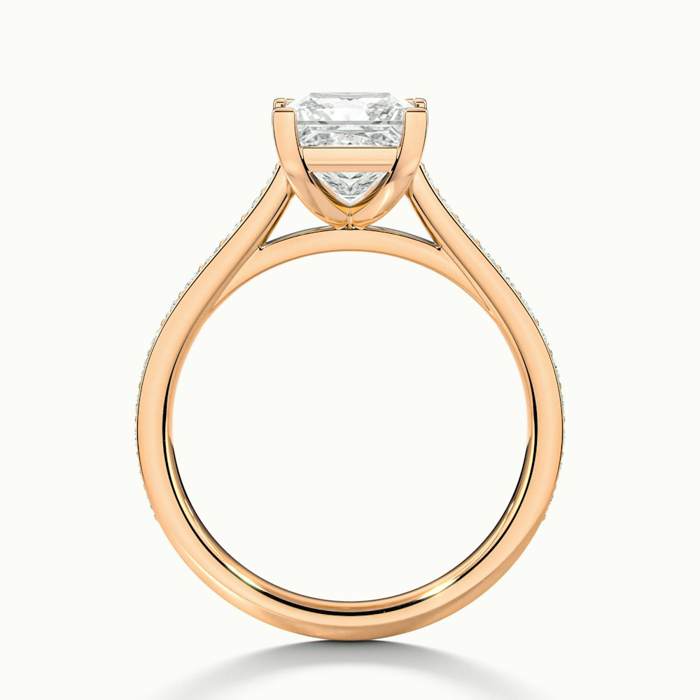 Pearl 4 Carat Princess Cut Solitaire Pave Lab Grown Diamond Ring in 14k Rose Gold