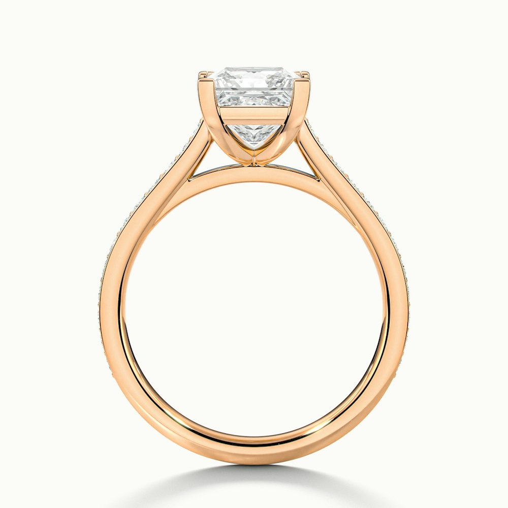 Ava 1 Carat Princess Cut Solitaire Pave Moissanite Engagement Ring in 14k Rose Gold