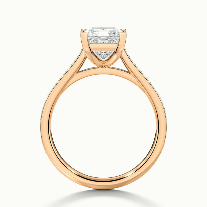 Pearl 3.5 Carat Princess Cut Solitaire Pave Lab Grown Diamond Ring in 10k Rose Gold