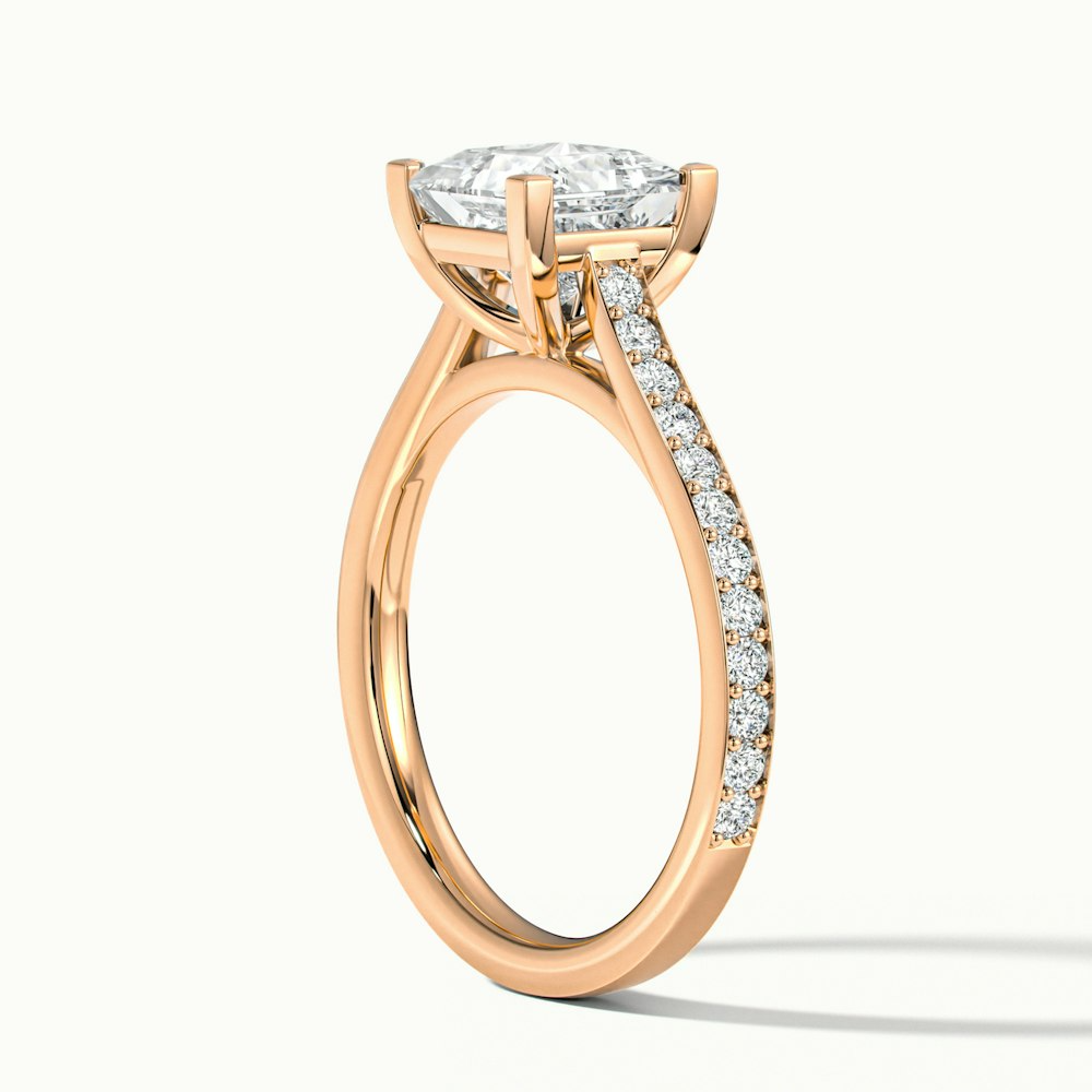 Pearl 2.5 Carat Princess Cut Solitaire Pave Lab Grown Diamond Ring in 10k Rose Gold