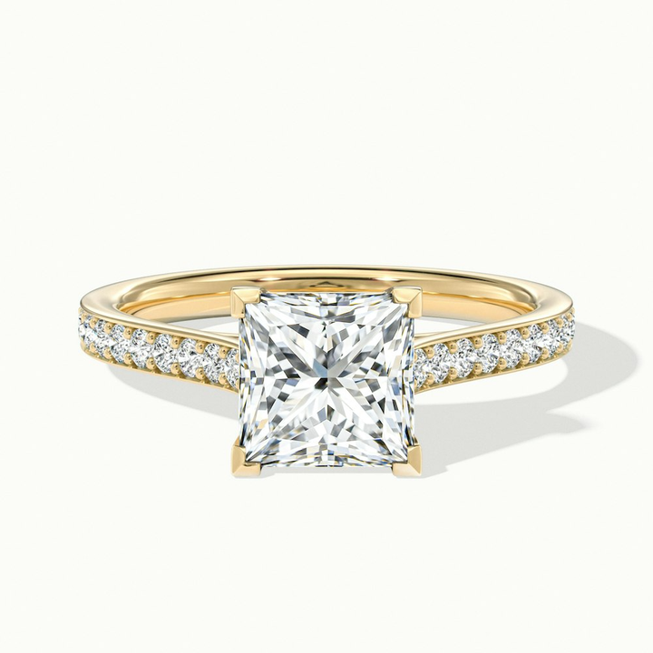 Pearl 4 Carat Princess Cut Solitaire Pave Lab Grown Diamond Ring in 10k Yellow Gold