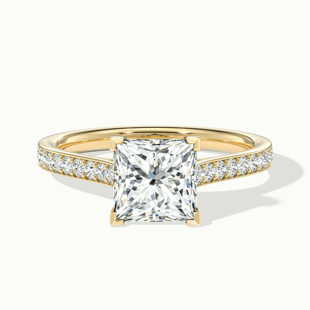 Ava 4 Carat Princess Cut Solitaire Pave Moissanite Engagement Ring in 10k Yellow Gold