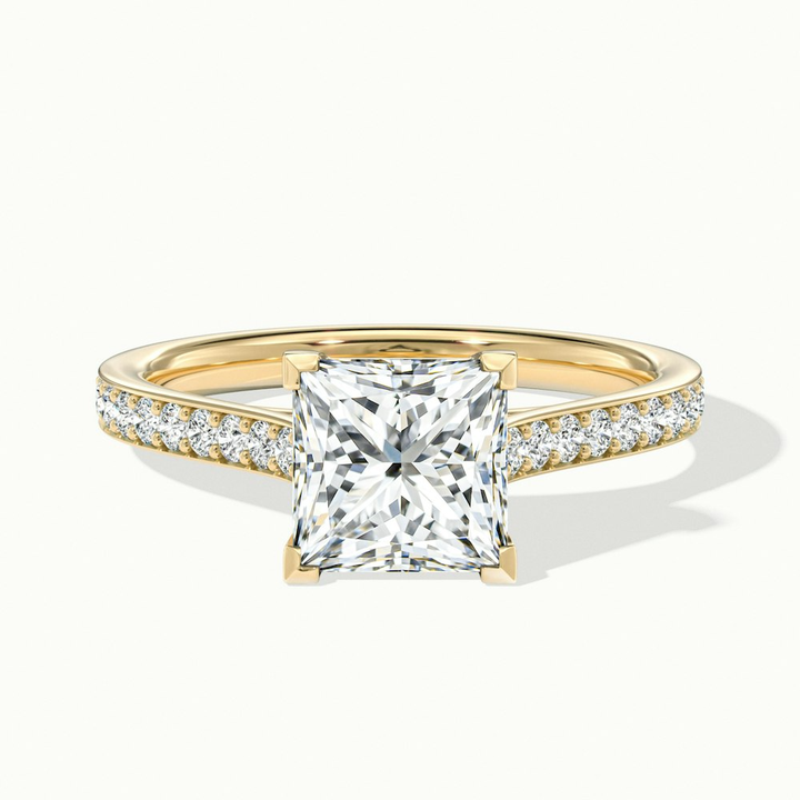 Ava 1.5 Carat Princess Cut Solitaire Pave Moissanite Engagement Ring in 18k Yellow Gold