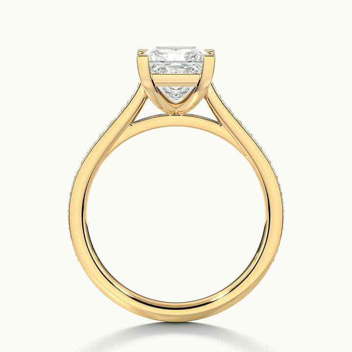 Pearl 4 Carat Princess Cut Solitaire Pave Lab Grown Diamond Ring in 18k Yellow Gold