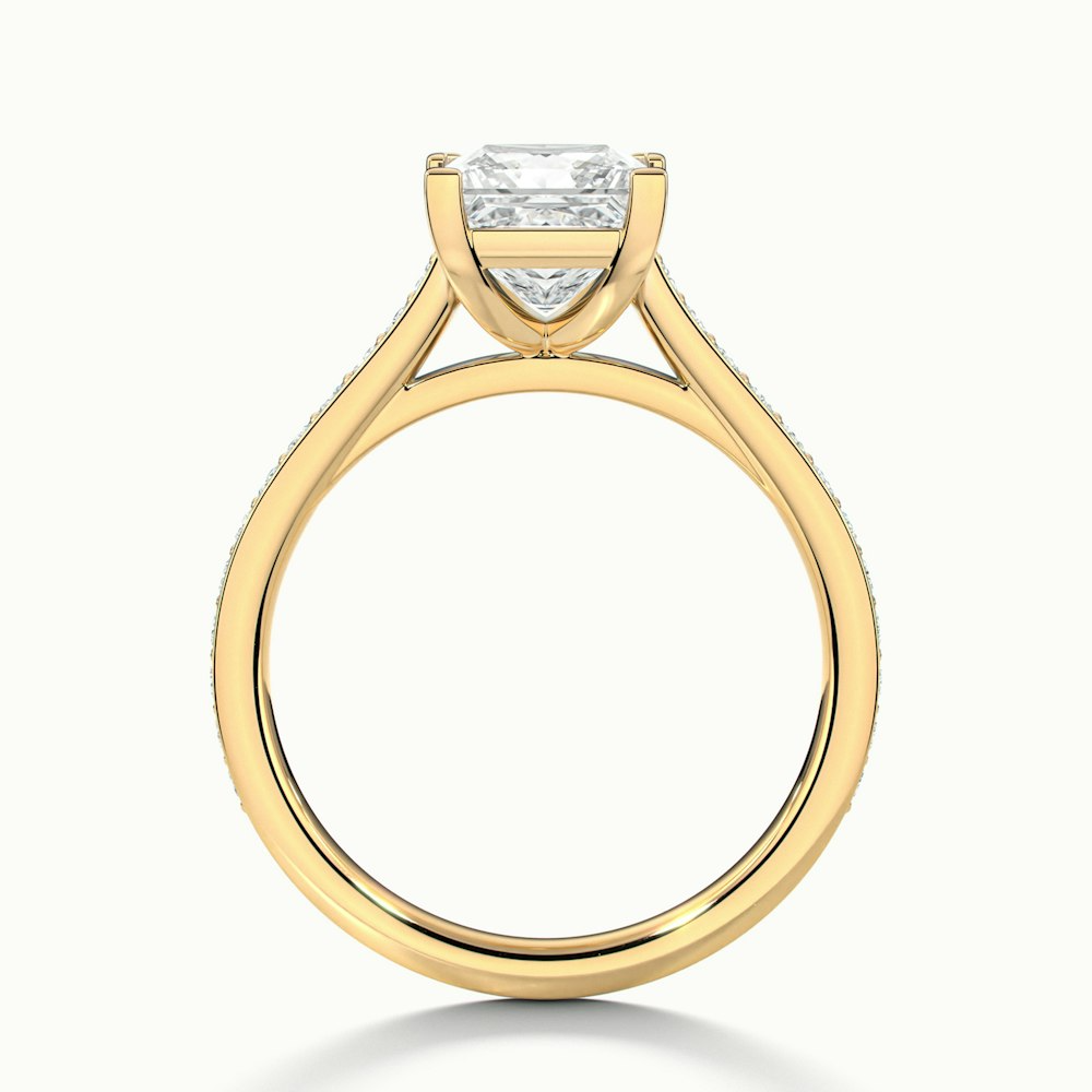 Pearl 2.5 Carat Princess Cut Solitaire Pave Lab Grown Diamond Ring in 18k Yellow Gold