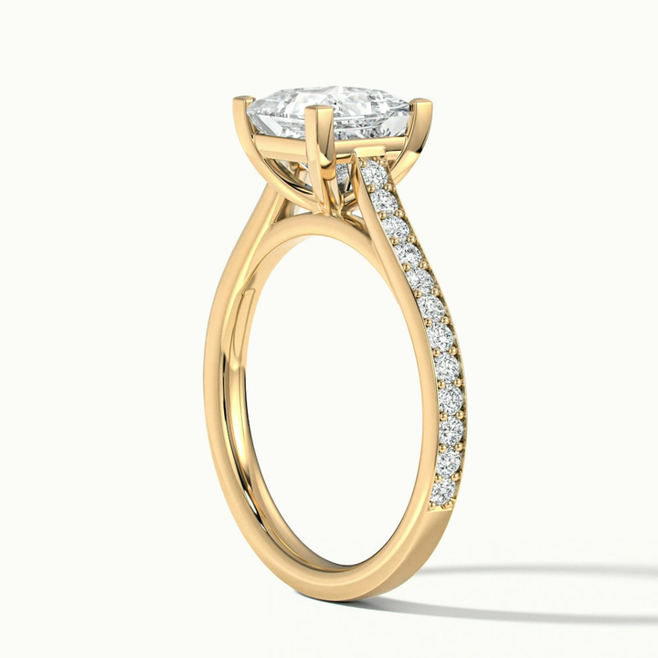 Pearl 3 Carat Princess Cut Solitaire Pave Lab Grown Diamond Ring in 18k Yellow Gold