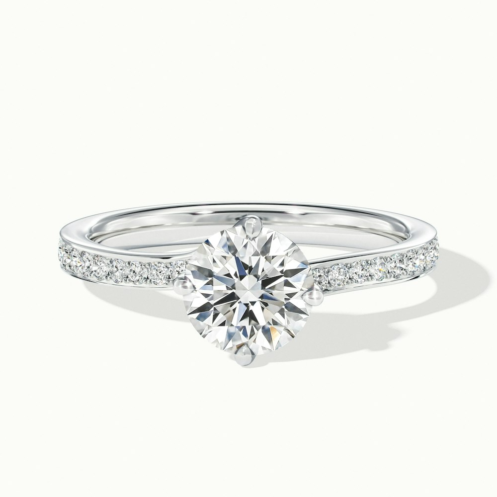 Faye 3 Carat Round Solitaire Pave Moissanite Engagement Ring in 18k White Gold