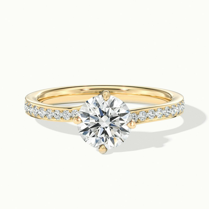 Enni 1.5 Carat Round Solitaire Pave Lab Grown Diamond Ring in 14k Yellow Gold