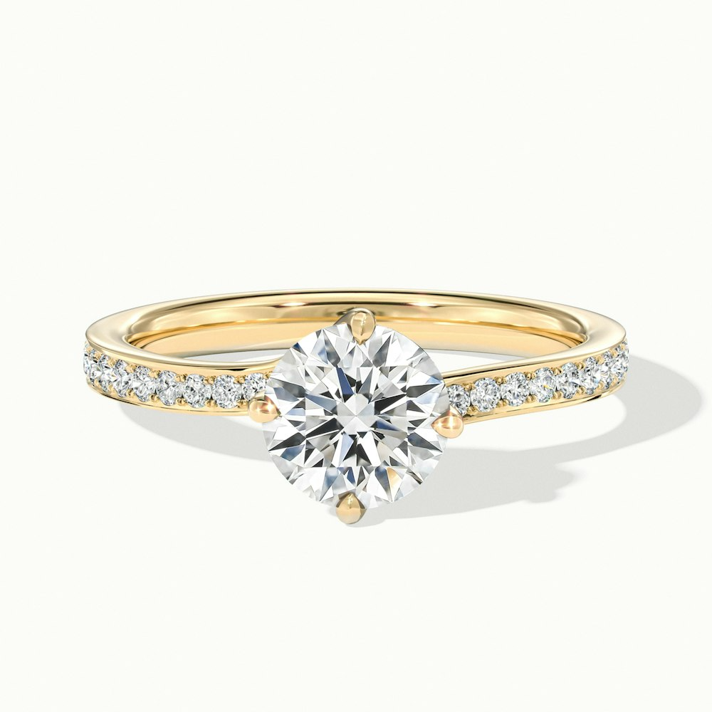 Faye 2 Carat Round Solitaire Pave Moissanite Engagement Ring in 14k Yellow Gold