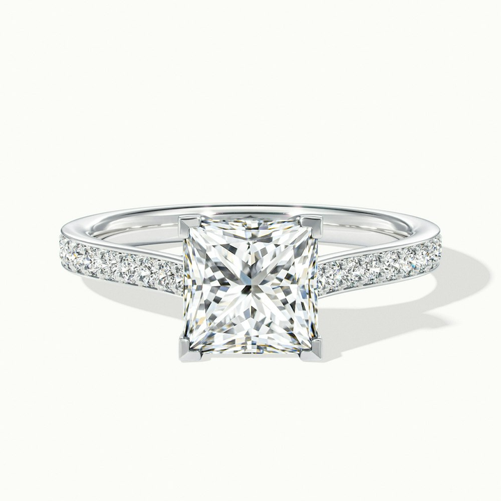 Tia 2 Carat Princess Cut Solitaire Pave Moissanite Engagement Ring in 10k White Gold