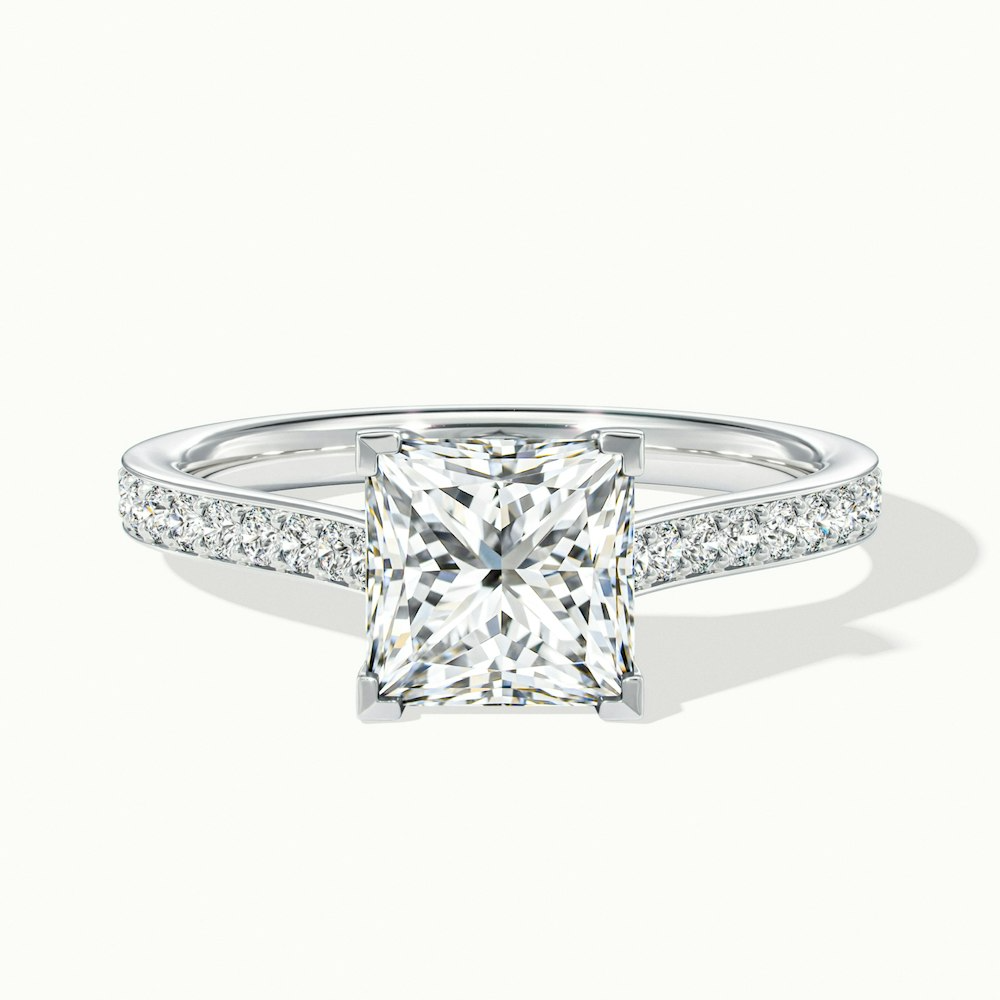 Tia 1 Carat Princess Cut Solitaire Pave Moissanite Engagement Ring in 10k White Gold