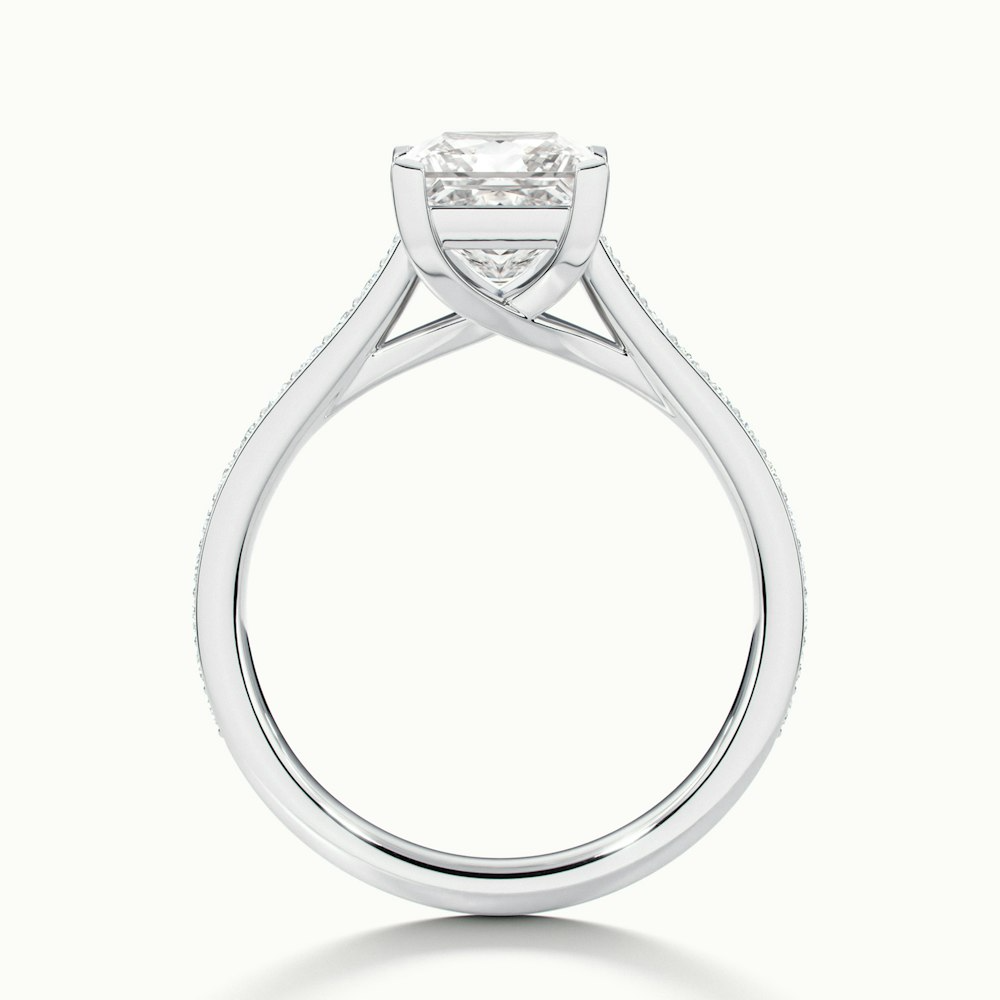 Asta 3 Carat Princess Cut Solitaire Pave Lab Grown Diamond Ring in 14k White Gold