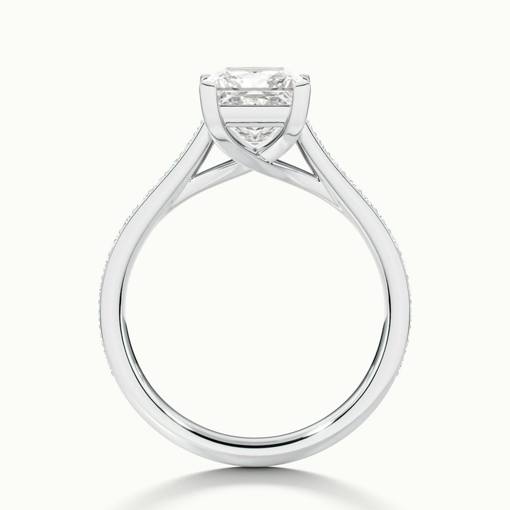 Asta 3 Carat Princess Cut Solitaire Pave Lab Grown Diamond Ring in 14k White Gold