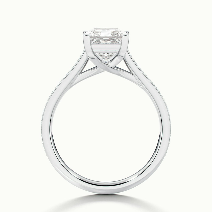 Tia 1.5 Carat Princess Cut Solitaire Pave Moissanite Engagement Ring in 18k White Gold