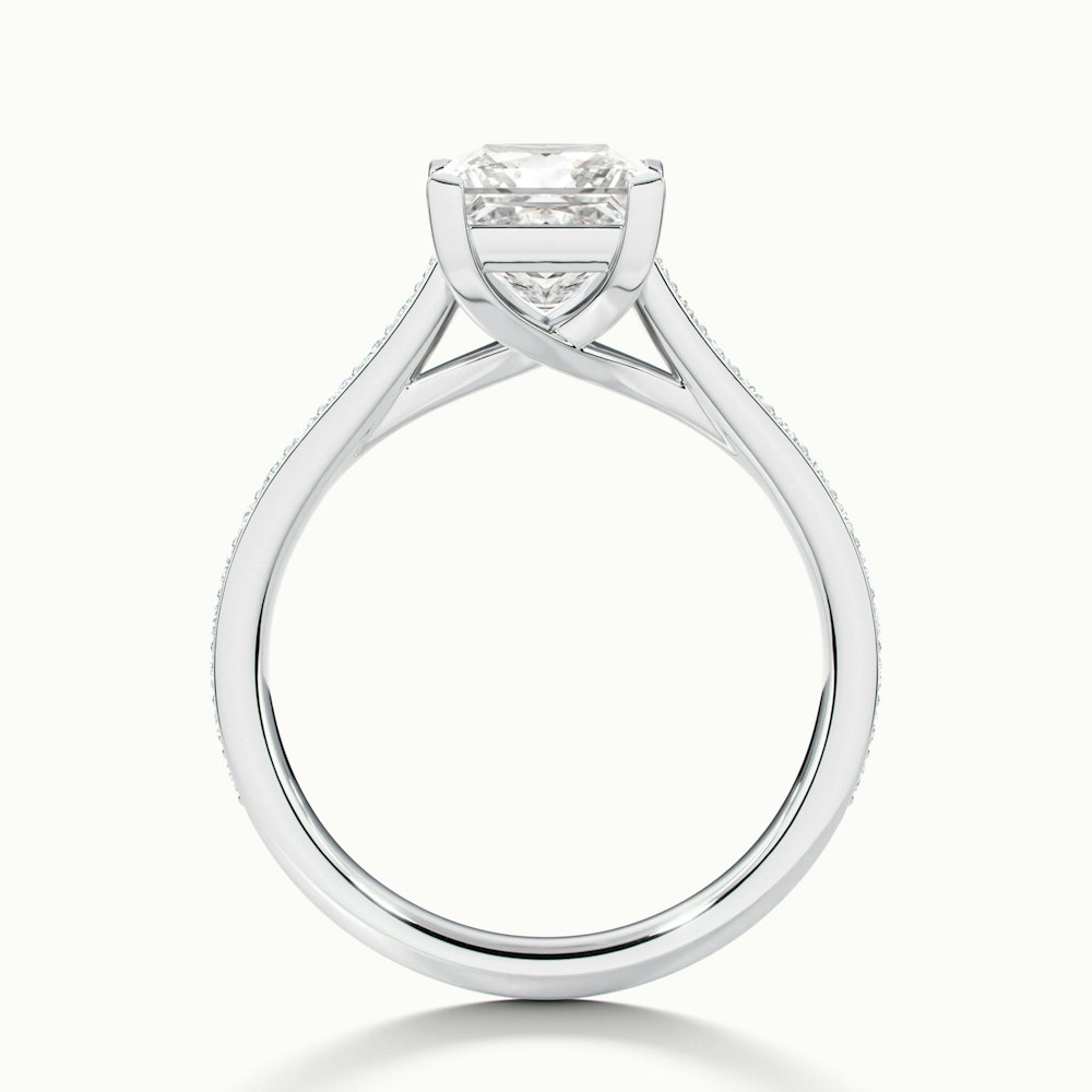 Tia 2 Carat Princess Cut Solitaire Pave Moissanite Engagement Ring in 18k White Gold