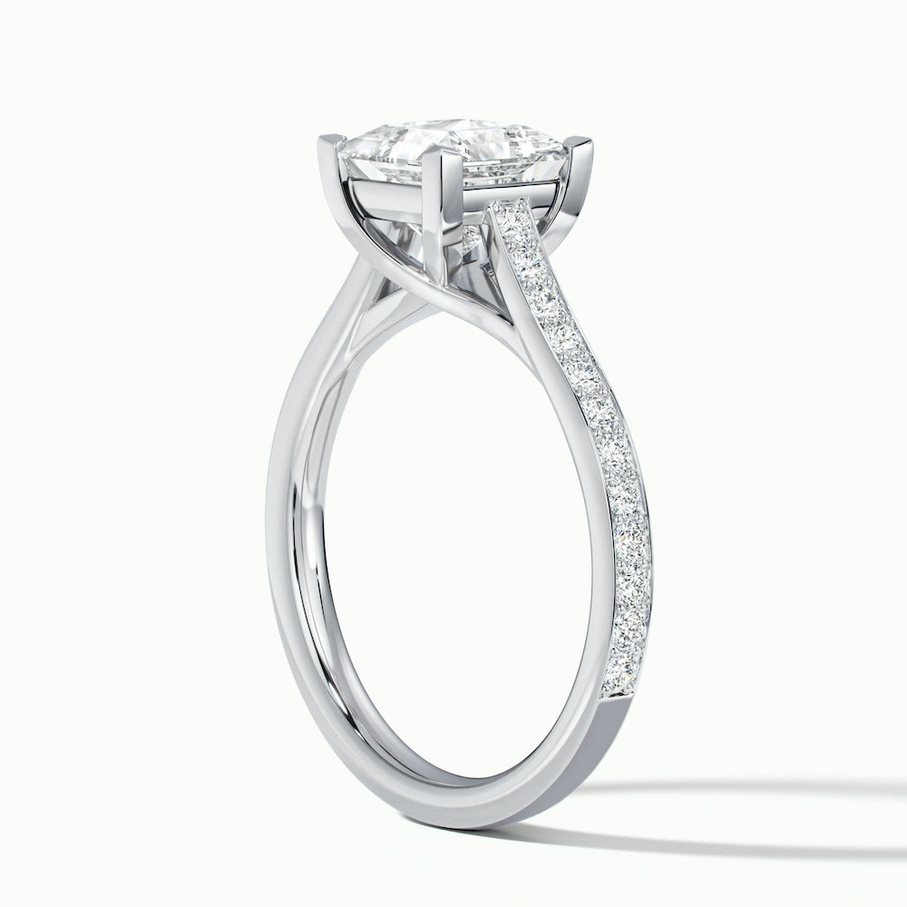 Tia 4.5 Carat Princess Cut Solitaire Pave Moissanite Engagement Ring in 14k White Gold