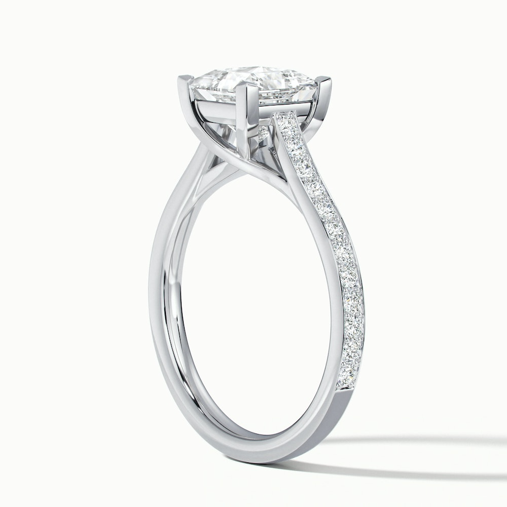 Tia 3 Carat Princess Cut Solitaire Pave Moissanite Engagement Ring in 10k White Gold