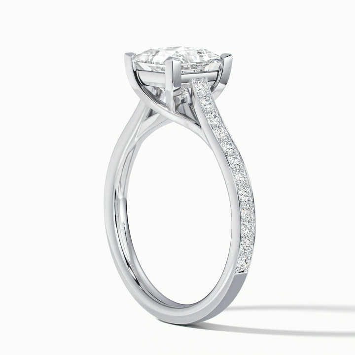 Asta 1 Carat Princess Cut Solitaire Pave Lab Grown Diamond Ring in 18k White Gold
