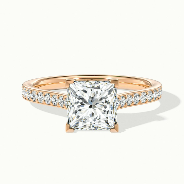 Tia 1 Carat Princess Cut Solitaire Pave Moissanite Engagement Ring in 14k Rose Gold