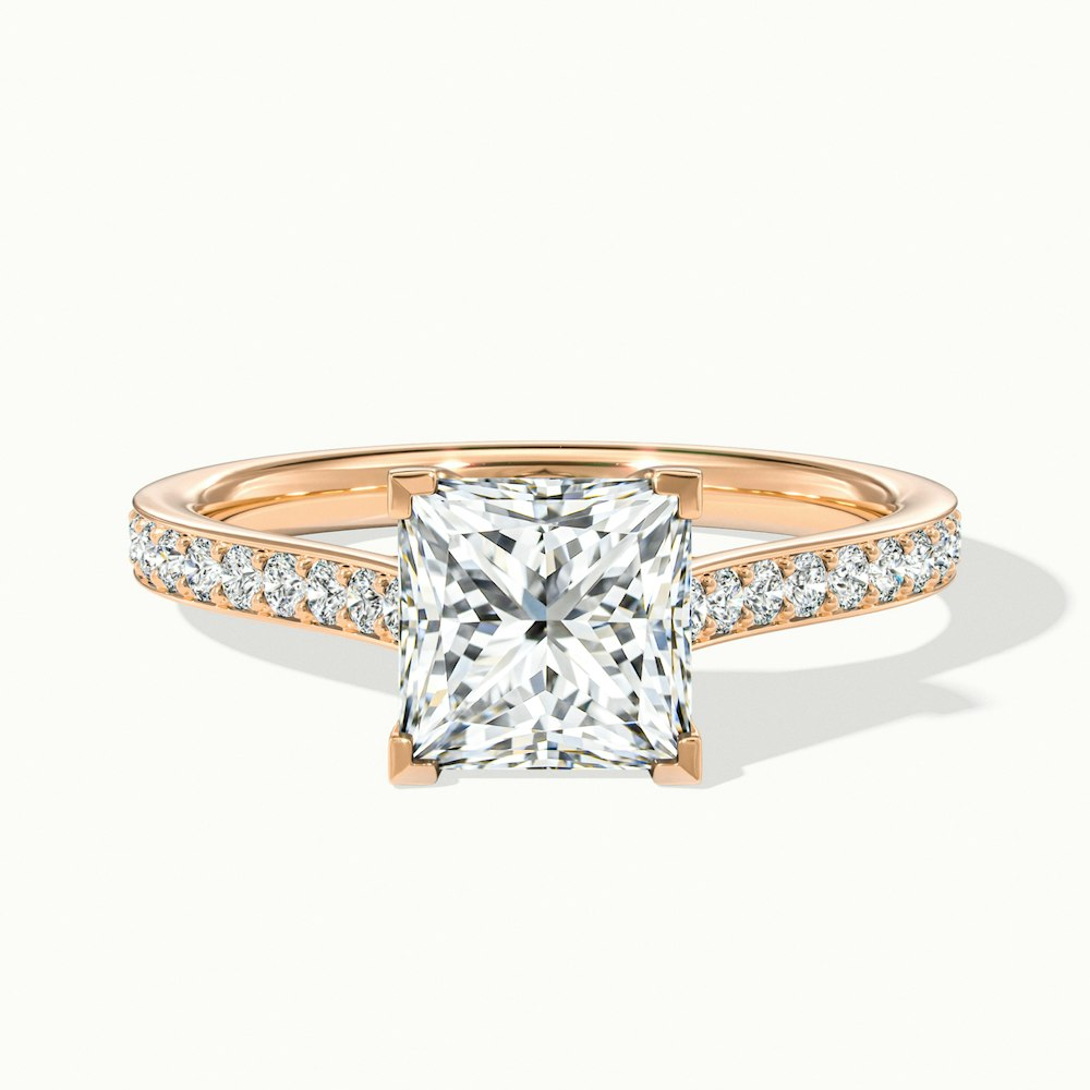 Tia 5 Carat Princess Cut Solitaire Pave Moissanite Engagement Ring in 18k Rose Gold