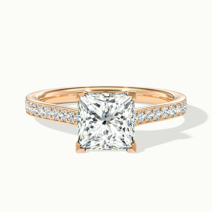 Asta 1.5 Carat Princess Cut Solitaire Pave Lab Grown Diamond Ring in 14k Rose Gold