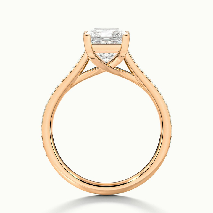 Asta 3 Carat Princess Cut Solitaire Pave Lab Grown Diamond Ring in 18k Rose Gold