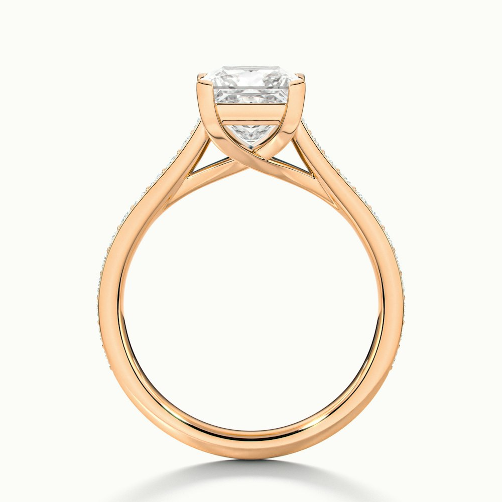 Asta 1.5 Carat Princess Cut Solitaire Pave Lab Grown Diamond Ring in 10k Rose Gold